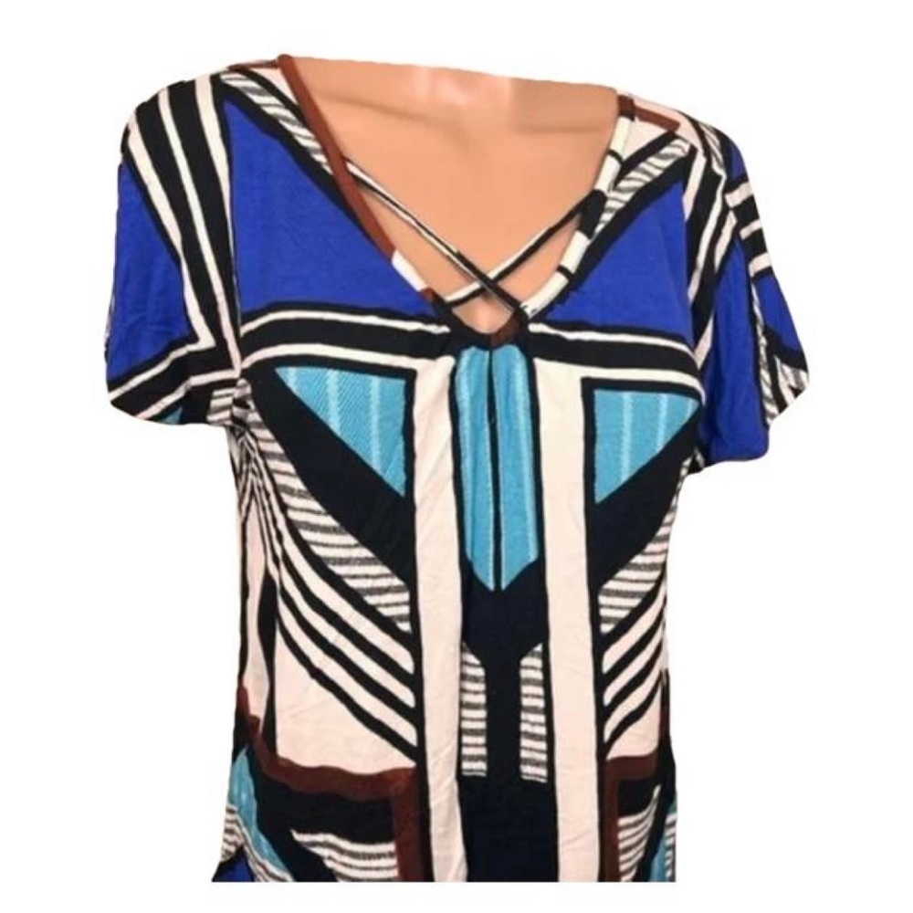 Apt. 9 Multicolor Short Sleeve Top V-Neck Long Tunic Tee